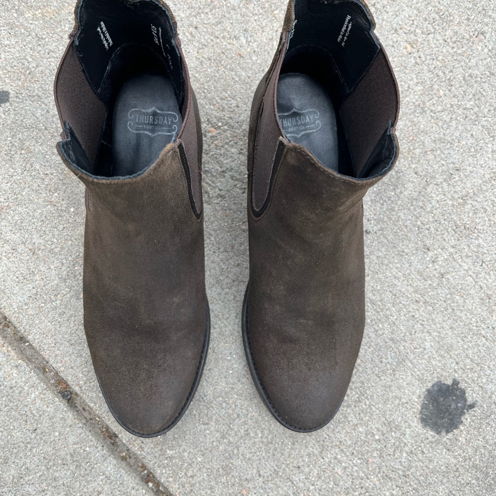 Thursday boots. Duchess- dark olive suede. Water proof.